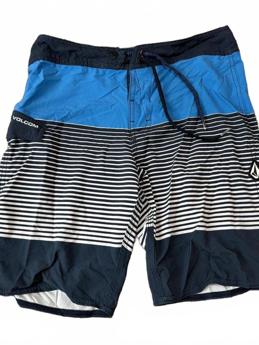 Volcom Stripped Blue Gray Board Shorts - Boys Size 28